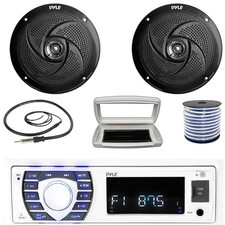 Pyle 1-DIN Bluetooth Marine MP3 Receiver W/White Cover, 2x 8'' 320W Max Speakers