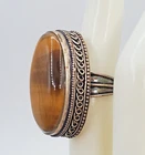 Huge VTG 925 Tiger Eye Ring Size 6.5 Sterling Silver 15g Brown Oval Cabochon EUC