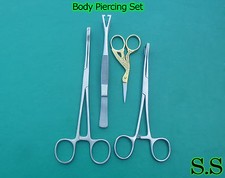 4 Pcs New Body Piercing Forceps Scissors Kit SPONGE CLAMP