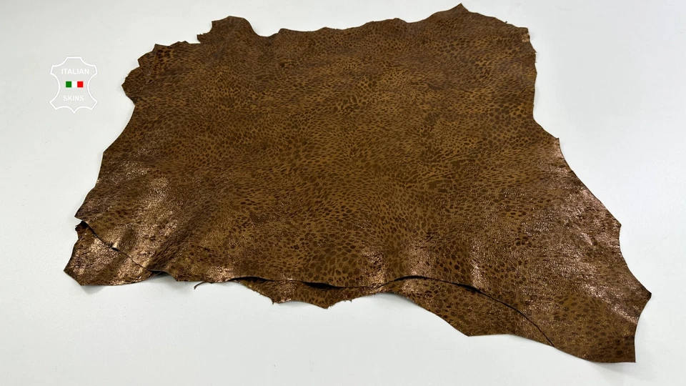 METALLIC BRONZE SHIMMER LEOPARD PRINT ON Goat leather 2 skins 7sqf 0.8mm C4765 - Image 2 of 4