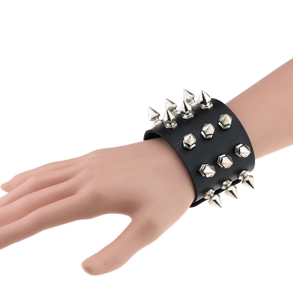 Braccialetto in pelle bracciale polsino Goth bracciali in metallo