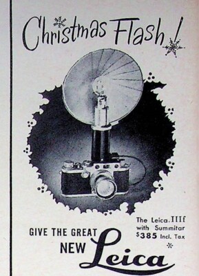 1950 Leica IIIf Christmas Camera Flash Vintage Print Ad Folds Pocket Size Leitz