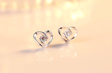 Heart Swirl Stone Stud Earrings  925 Sterling Silver Women Girls Jewellery Gifts