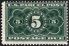 US Sc JQ3 Dark Green 5¢ 1913 Hinged Original Gum Parcel Post Due