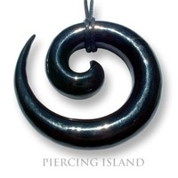 Tribal Amulett AnhäNger Halskette Kette Schwarz Horn Maori Spirale PB071