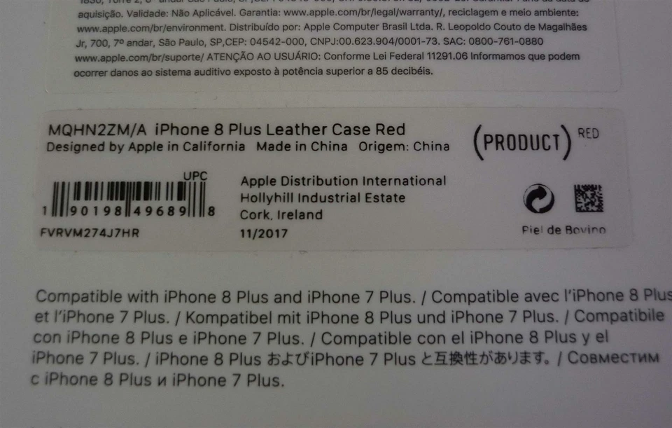 Originale Apple IPHONE 7 Plus & 8 Custodia IN Pelle - (Prodotto) Rosso - Nuovo - Immagine 4 di 4
