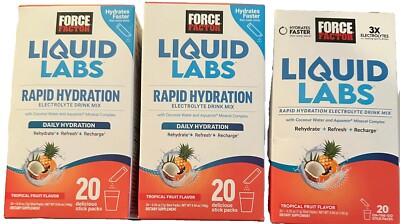 Force Factor Liquid Labs Rapid Hydration Electrolyte Tropical Fruit 40 3 Box Pk