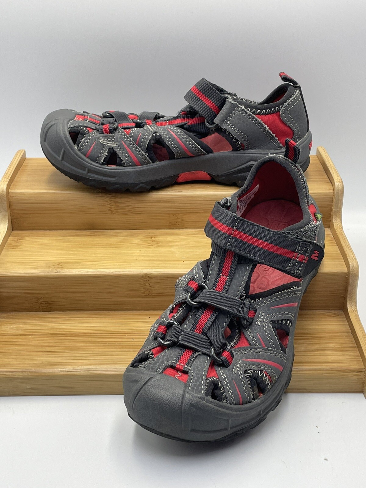 Sandali sportivi impermeabili Merrell Hydro Hikers Youth taglia 12M grigio rosso slip on