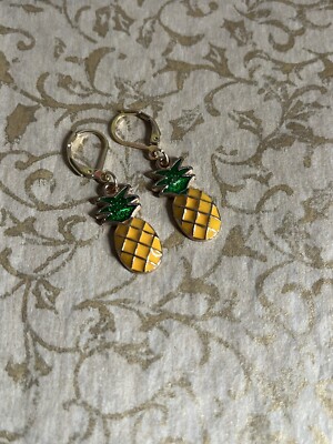 Pineapple Charm Earrings Gold Tone
