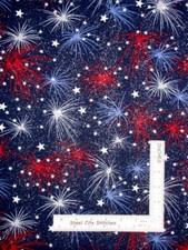 Patriotic Fireworks Fabric By Yard Stars Silver Glitter Blue Cotton Retired