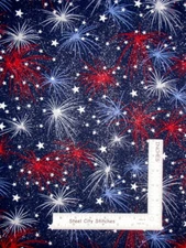 Patriotic Fireworks Fabric Stars July 4 Silver Glitter Cotton Traditions By Yard