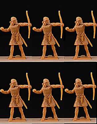 Cherilea Recasts - 6 Saxon Archers- unpainted 60mm plastic - COLORS VARY