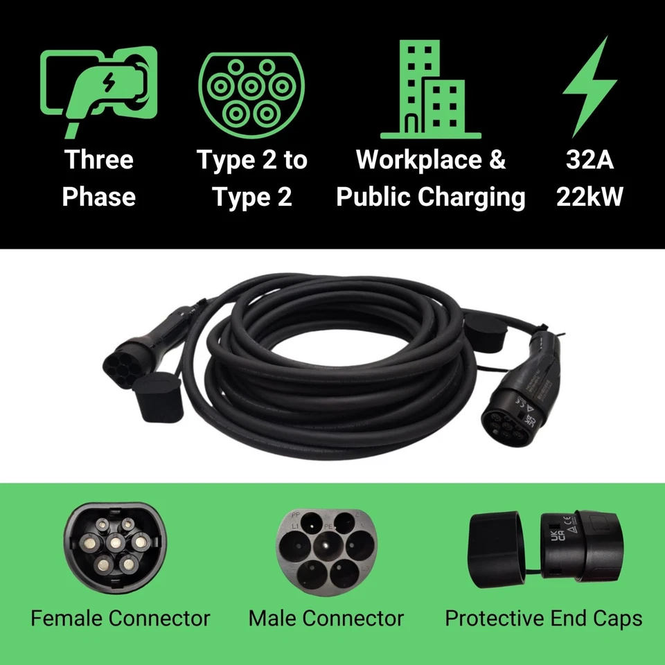 Type 2 to Type 2 15m EV Charging Cable 32A 7kW Single Phase with Free Carry Case - Image 4 of 4