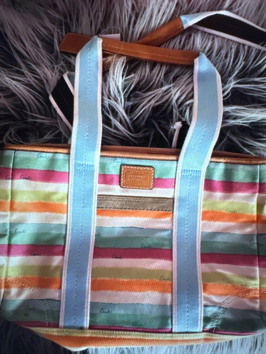 COACH HAMPTON STRIPE WATERCOLOR SATCHEL 10067 TOTE HANDBAG BAG