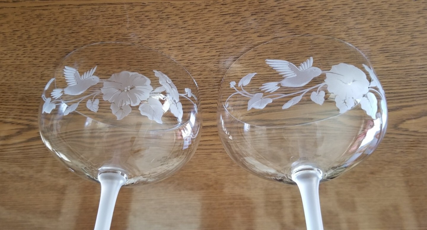 1990s Avon Hummingbird Collection 24% Lead Crystal Champagne Glasses ...