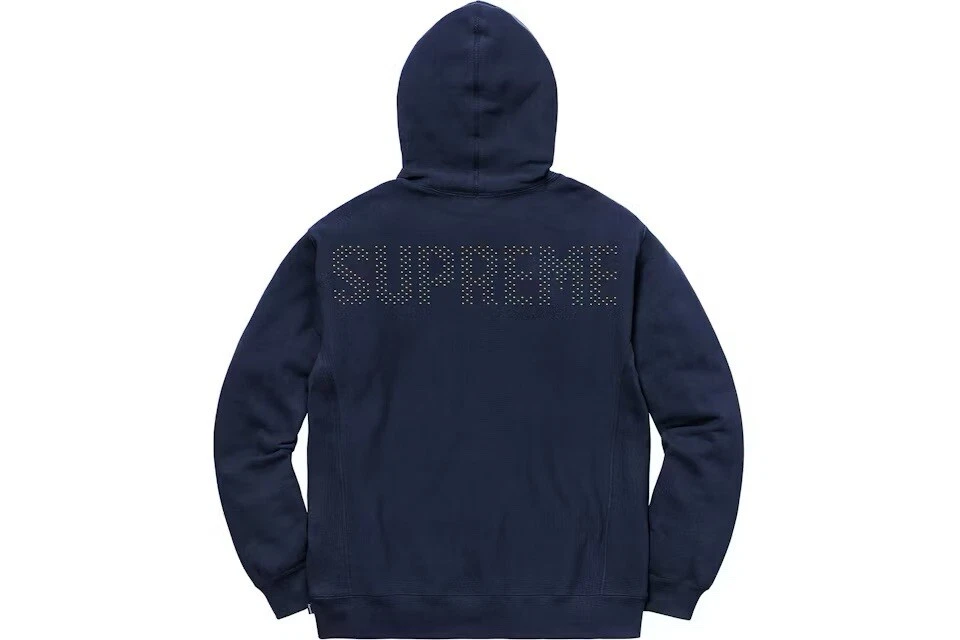 NWT Supreme New York SS18SW21 Studded Hooded Sweatshirt NAVY LARGE Authentic
