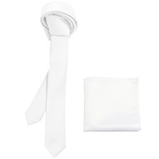 New Polyester Men's 1.5" skinny Neck Tie hankie set solid formal wedding white