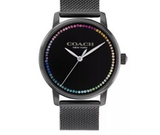 Nuovissimo orologio Coach Grand quadrante nero cristalli arcobaleno cinturino maglia nero 14504070