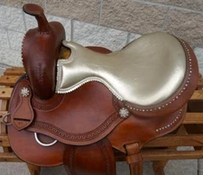 15" Med Barrel Pleasure Saddle Gold softy leather seat Crystal Stud accent Trim