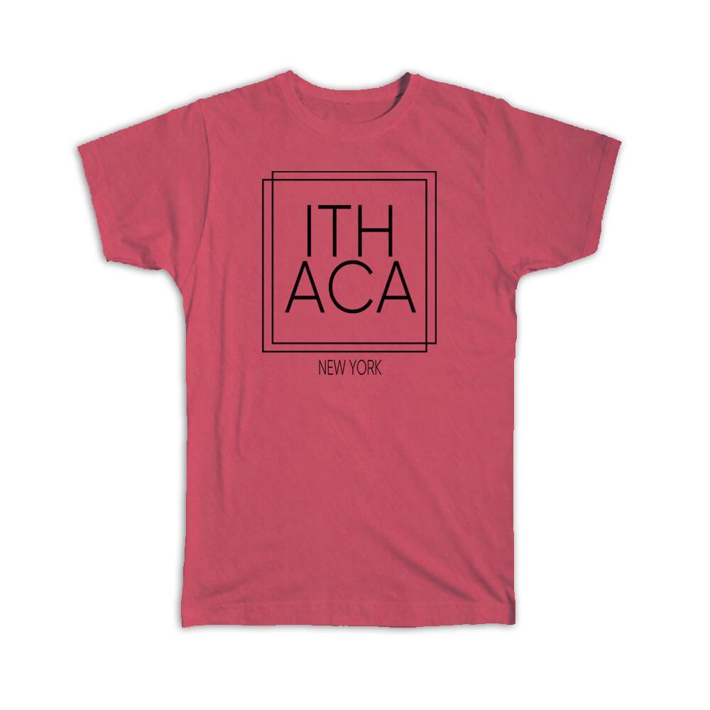 Gift T-Shirt : ITHACA New York Square Modern Minimalist Font