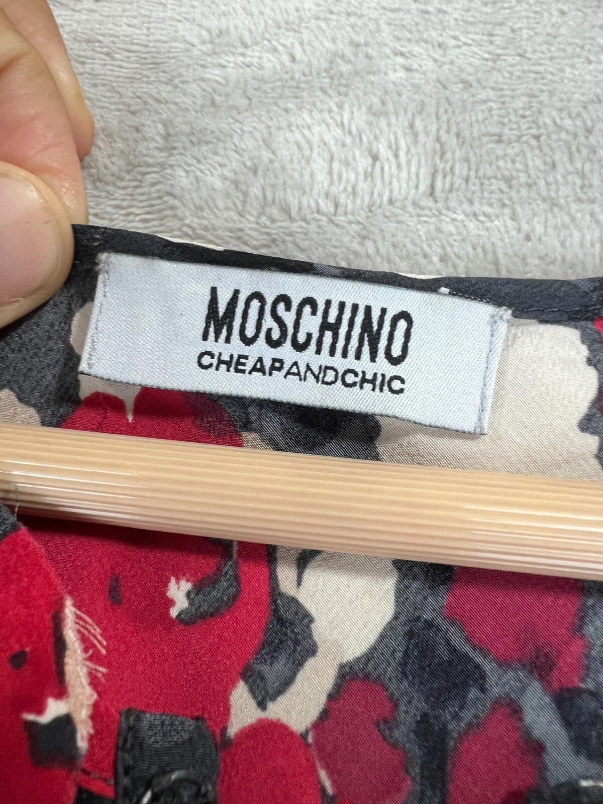 Abito Moschino economico e chic rosso aderente e svasato floreale taglia 8 Made in ITALY