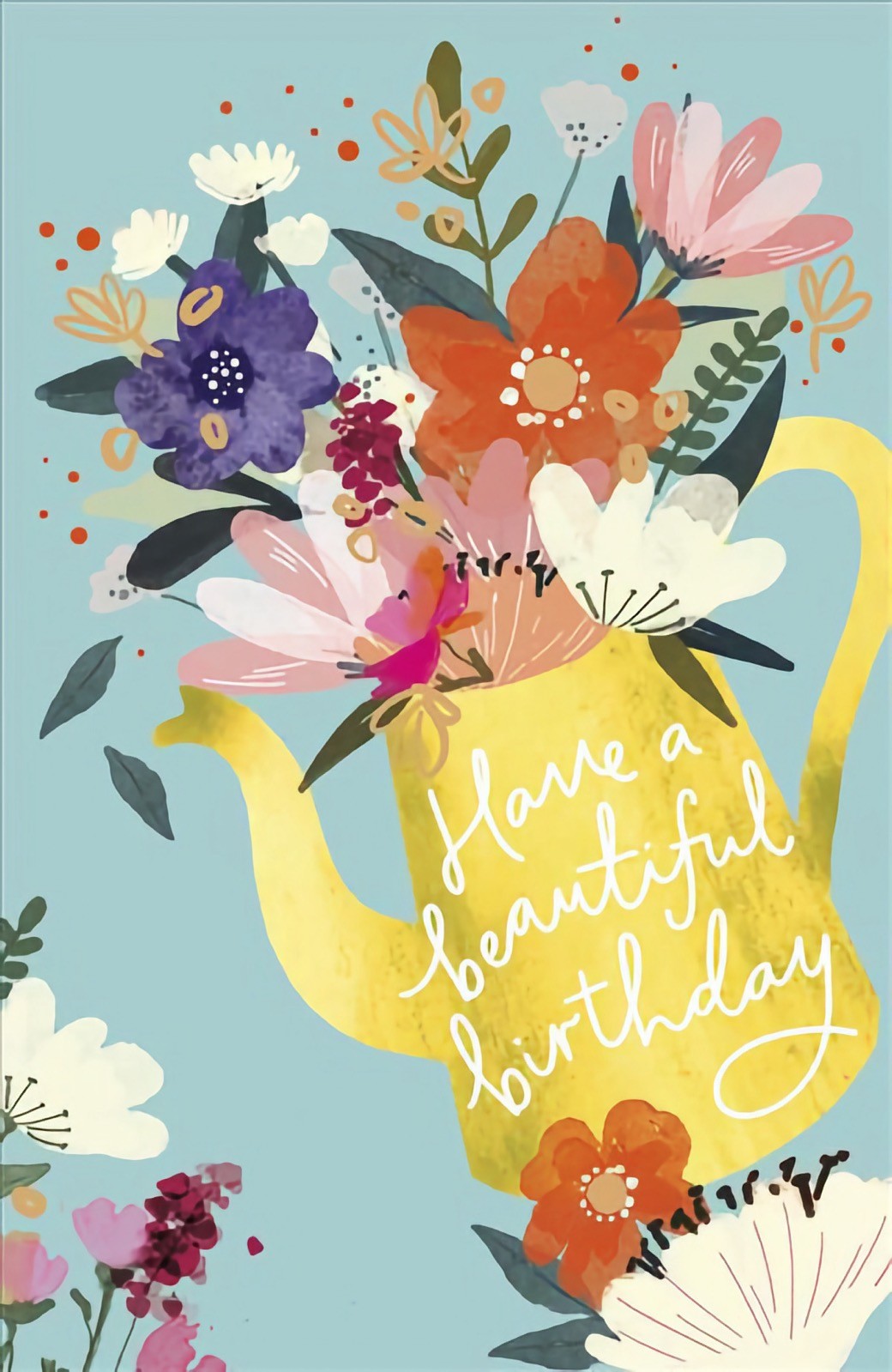 Have A Beautiful Birthday Card Watering Can Flowers Floral Open Female Mum Nan