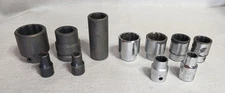 Lot Of 11 pieces Mac Tools (9) VIM Deep & Shallow Sockets 1/2” 3/8” 3/4” Drives