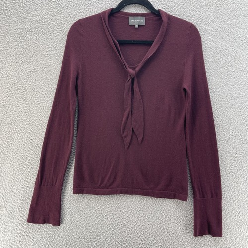 Eric Bompard Sweater Womens Medium Cashmere Tie Neck Pullover France Luxe Light