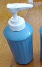 5" Ribbed Ceramic Glazed Blue Liquid Soap Lotion Dispenser Free US Ship