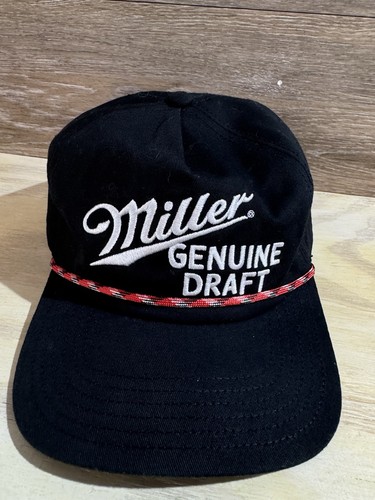 Miller Genuine Draft Beer Rope Trim Snapback Trucker Cap Hat Mad Engine EUC