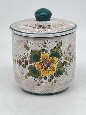 Fima Deruta Trinket Jar Hand Made Painted Signed Flowers 3.5  Tall Italian