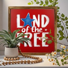 Land Of The Free Patriotic Wooden Plaque 4th Of July USA Flag Star Home Decor