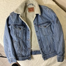 RARE Levi  s Sherpa Lined Trucker Jean Jacket Coat Silver Studs Womens Sz S