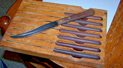 Vintage Boker Tree Brand Stainless Steel Steak Knives Set of 8 in Wooden Holder