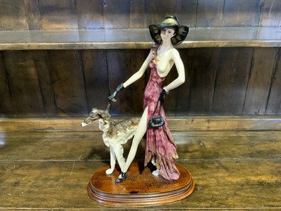   VINTAGE CAPODIMONTE A. SANTINI LADY W/ BORZOI DOG SCULPTURE RARE NUDE DESIGN