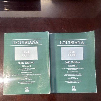 Louisiana Civil Code 2022 Vol I & II by Scalise, Civil Law