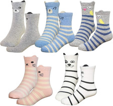 Kids Toddler Big Little Girls Fashion Cotton Crew Cute Socks -5 Pairs Gift Se...