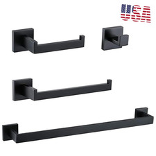 4 Pieces Matte Black Bathroom Hardware Accessories Set 24 Inch Towel Bar Towel