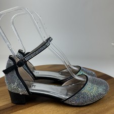New NWOB Womens Badgley Mischka Black Rhinestone Glitter Block Heels Size 8 M