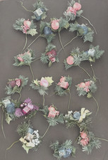 20 Pc Lot Vintage Berry Flocked Fruit Evergreen Picks Blue Pink Christmas Floral