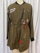 Tesoro Streetwear Style Thin Zip Up Khaki Jacket with Patches Sz S
