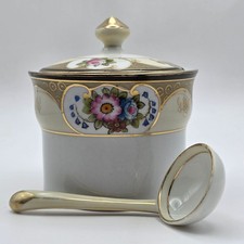 Vintage Noritake Condiment Jam Jar w/ Spoon Floral Gold Trim Japan 1920s–40s