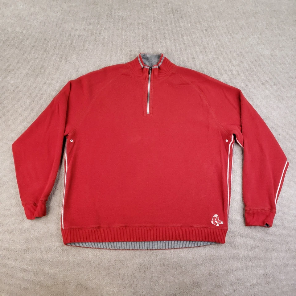 Boston Red Sox Sweater Mens XL Red MLB Baseball Pullover 1/4 Zip Tommy Bahama - Image 2 of 4