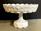 Old Westmoreland Paneled Grape White Milk Glass 9" Footed Candy Dish Compote