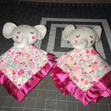 2 Parents Choice Security Blanket Lovey Elephant Twin Pink Satin Floral Small 12