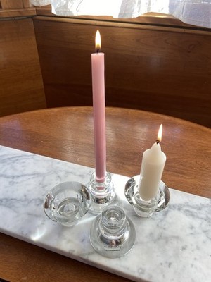 K&M Hagberg reversible glass candle holder, tealight tapered, Vintage signed