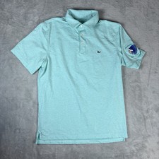 Vineyard Vines Performance Mens M Short Sleeve Teal Striped Whale Polo Shirt
