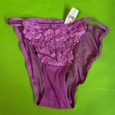 NWT Small Victoria's Secret Strappy Thong Panty Purple Lace Floral Mesh