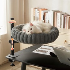 360  Rotating Cat Bed for Desk, Height Adjustable Cat Perch with Semi-Enclose...
