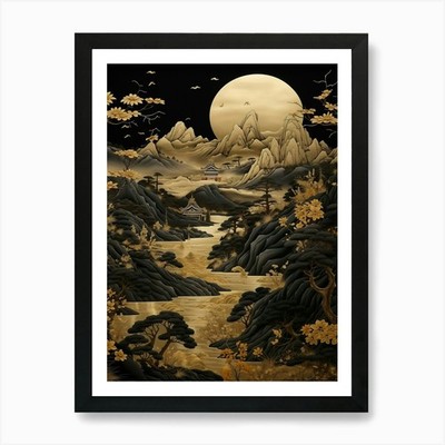 Asiatische Landschaft 75 Kunstdruck gerahmt Wandbild Poster Leinwanddruck Bild